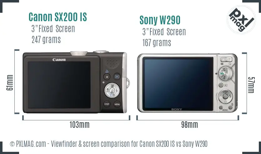 Canon SX200 IS vs Sony W290 Screen and Viewfinder comparison