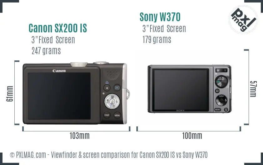 Canon SX200 IS vs Sony W370 Screen and Viewfinder comparison