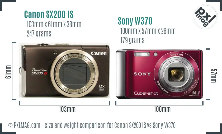 Canon SX200 IS vs Sony W370 size comparison