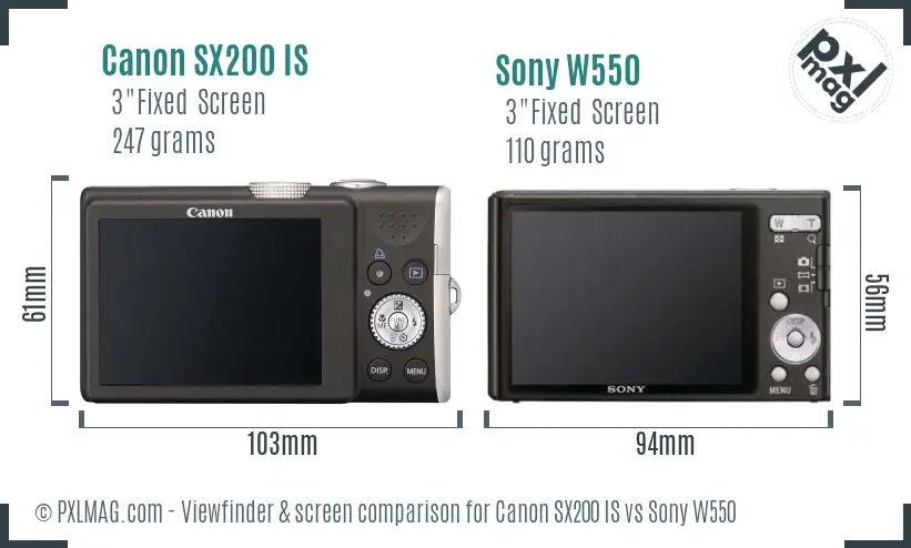 Canon SX200 IS vs Sony W550 Screen and Viewfinder comparison