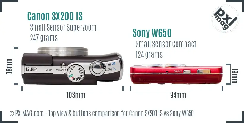 Canon SX200 IS vs Sony W650 top view buttons comparison Canon SX200 IS vs Sony W650 top view buttons comparison