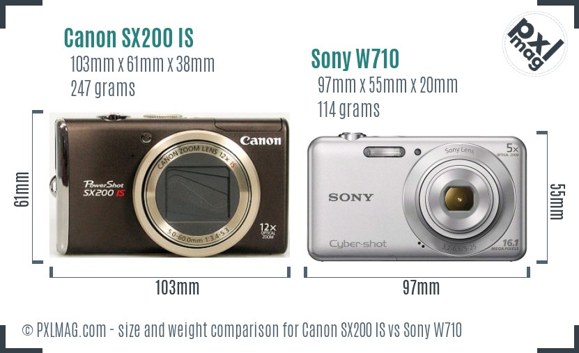 Canon SX200 IS vs Sony W710 size comparison