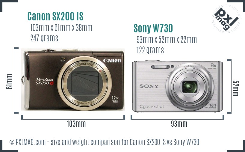 Canon SX200 IS vs Sony W730 size comparison