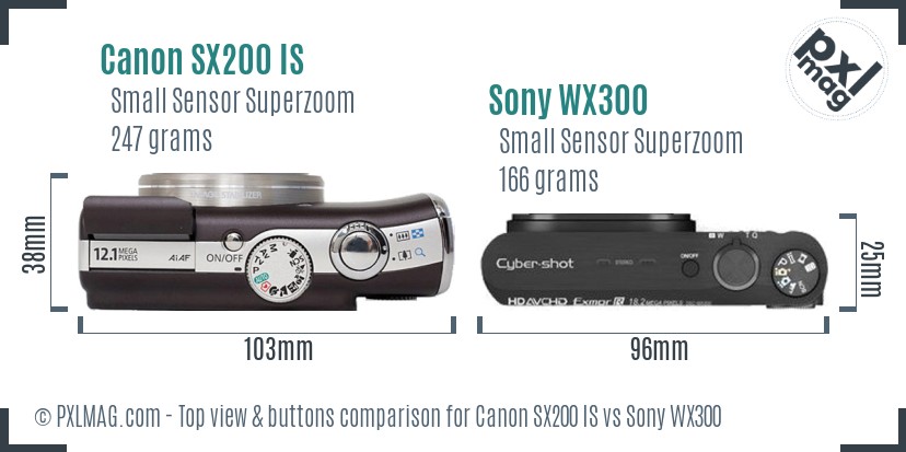 Canon SX200 IS vs Sony WX300 top view buttons comparison