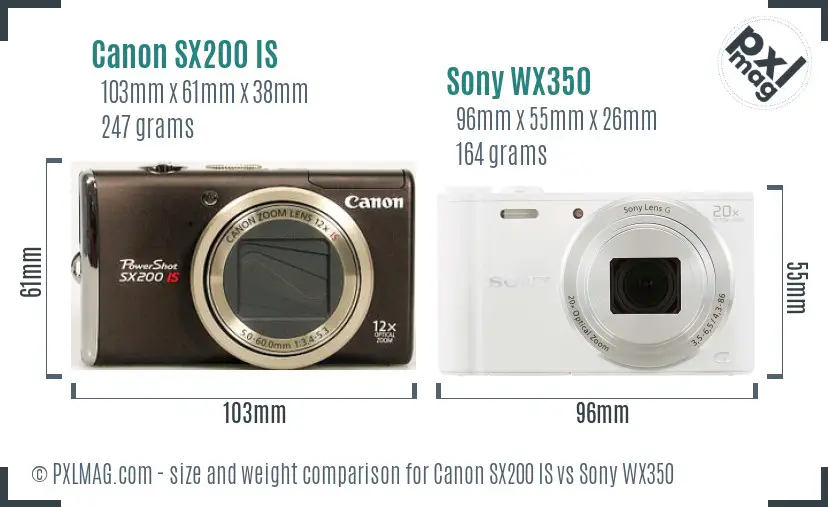 Canon SX200 IS vs Sony WX350 size comparison