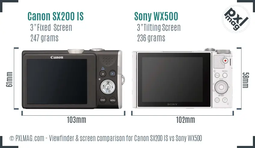 Canon SX200 IS vs Sony WX500 Screen and Viewfinder comparison Canon SX200 IS vs Sony WX500 Screen and Viewfinder comparison