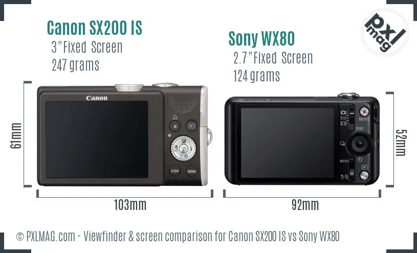 Canon SX200 IS vs Sony WX80 Screen and Viewfinder comparison Canon SX200 IS vs Sony WX80 Screen and Viewfinder comparison