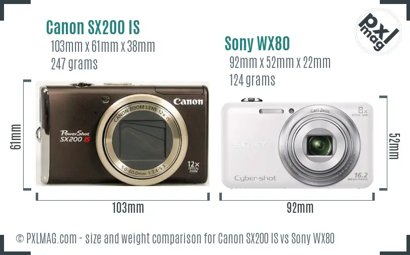 Canon SX200 IS vs Sony WX80 size comparison Canon SX200 IS vs Sony WX80 size comparison