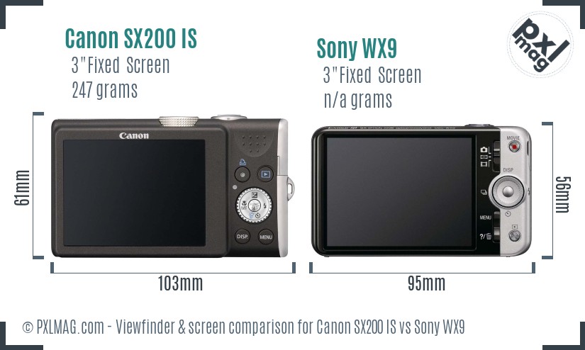 Canon SX200 IS vs Sony WX9 Screen and Viewfinder comparison