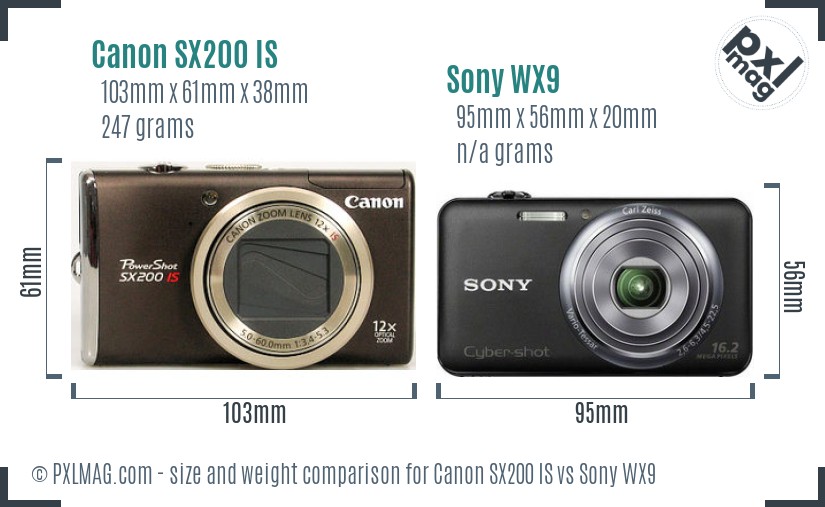 Canon SX200 IS vs Sony WX9 size comparison