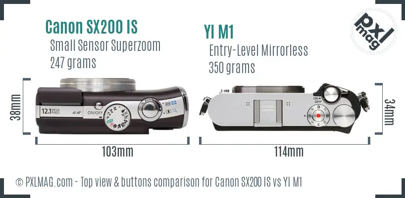 Canon SX200 IS vs YI M1 top view buttons comparison