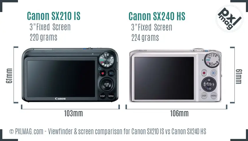 Canon SX210 IS vs Canon SX240 HS Screen and Viewfinder comparison
