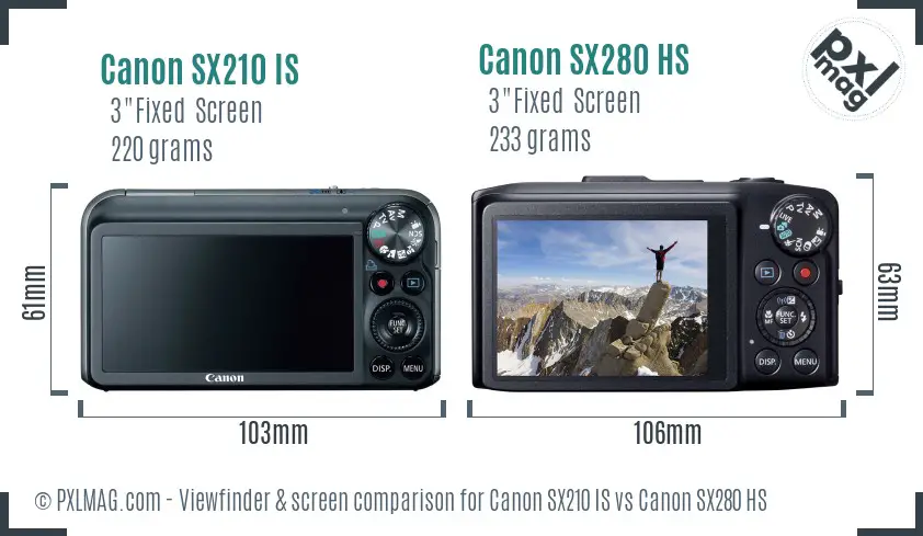 Canon SX210 IS vs Canon SX280 HS Screen and Viewfinder comparison