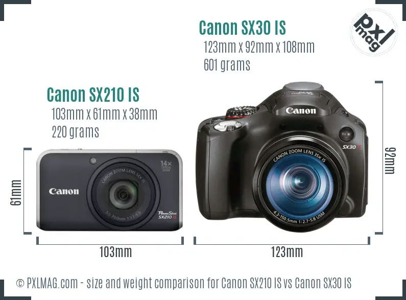Canon SX210 IS vs Canon SX30 IS size comparison