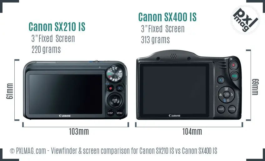 Canon SX210 IS vs Canon SX400 IS Screen and Viewfinder comparison