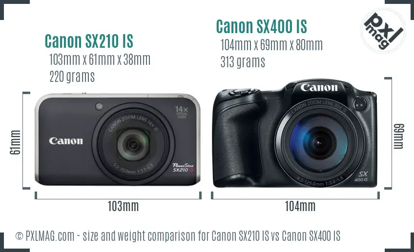 Canon SX210 IS vs Canon SX400 IS size comparison