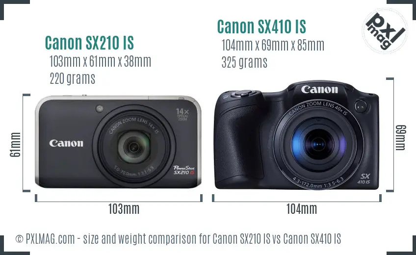 Canon SX210 IS vs Canon SX410 IS size comparison