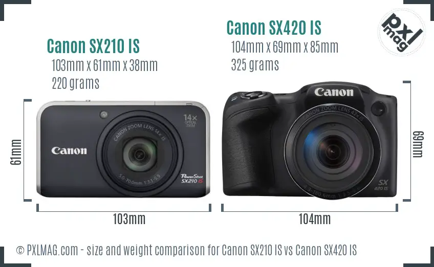Canon SX210 IS vs Canon SX420 IS size comparison