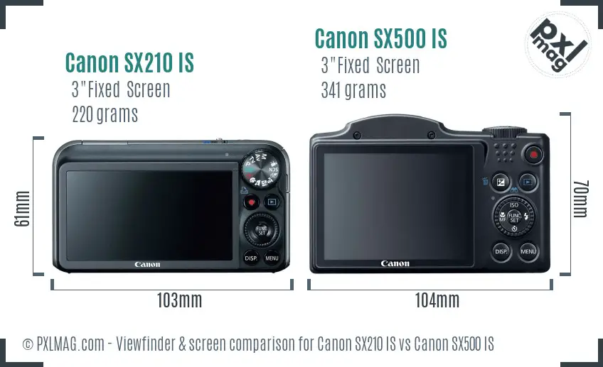 Canon SX210 IS vs Canon SX500 IS Screen and Viewfinder comparison