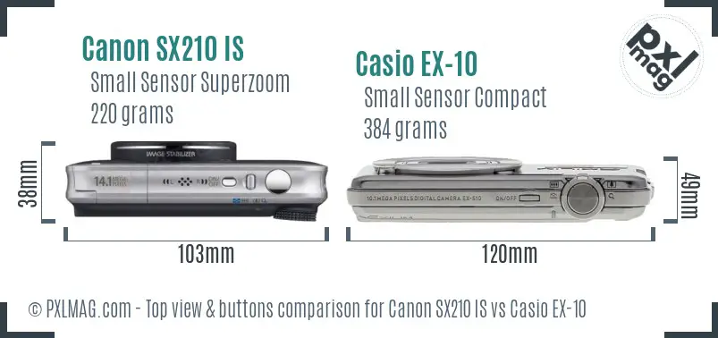 Canon SX210 IS vs Casio EX-10 top view buttons comparison