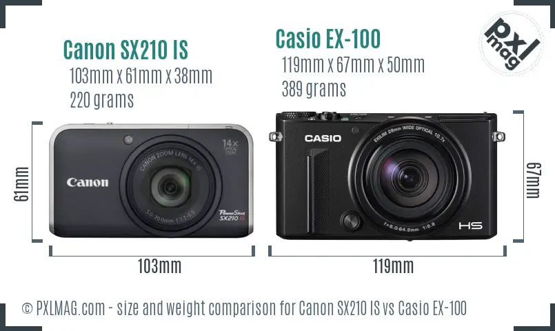 Canon SX210 IS vs Casio EX-100 size comparison Canon SX210 IS vs Casio EX-100 size comparison