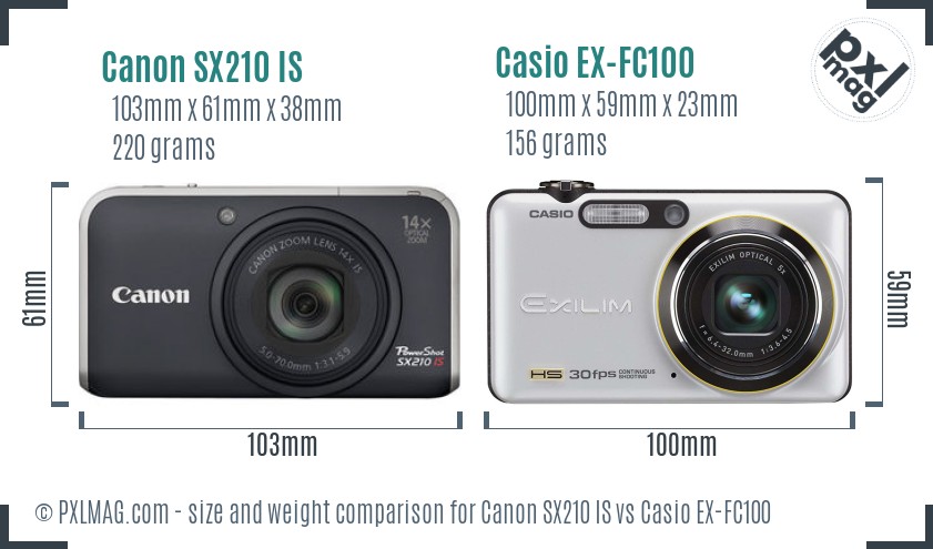 Canon SX210 IS vs Casio EX-FC100 size comparison