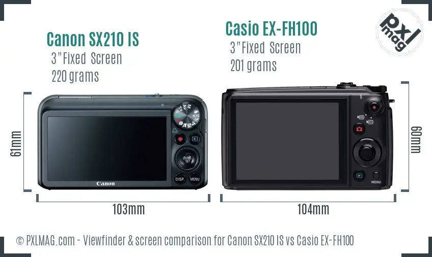 Canon SX210 IS vs Casio EX-FH100 Screen and Viewfinder comparison