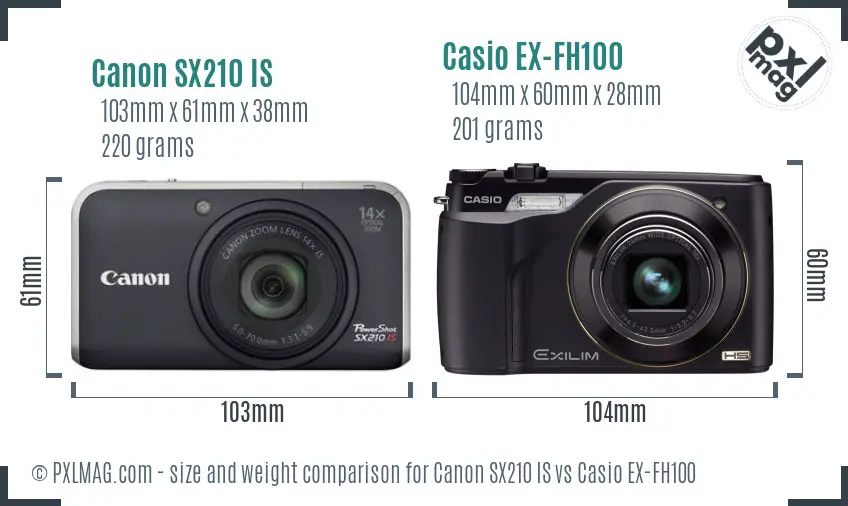 Canon SX210 IS vs Casio EX-FH100 size comparison