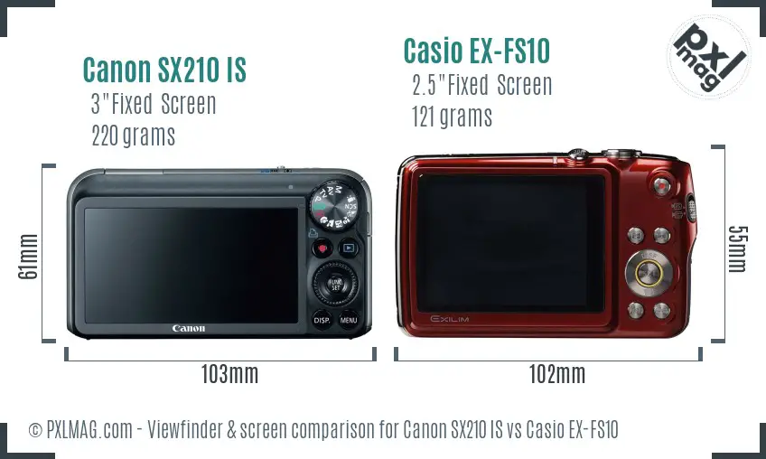 Canon SX210 IS vs Casio EX-FS10 Screen and Viewfinder comparison