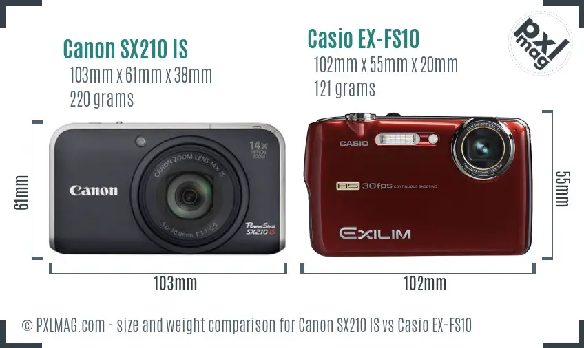 Canon SX210 IS vs Casio EX-FS10 size comparison