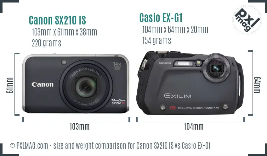 Canon SX210 IS vs Casio EX-G1 size comparison