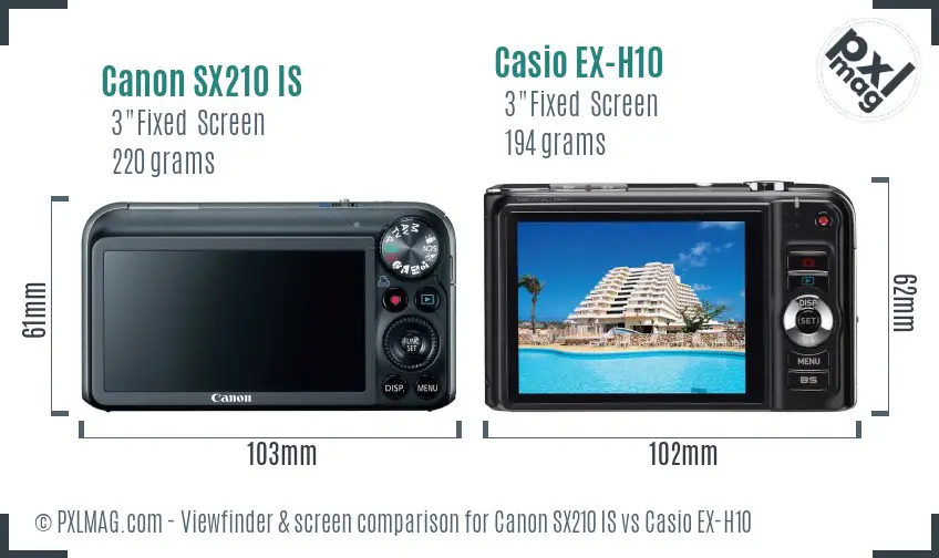 Canon SX210 IS vs Casio EX-H10 Screen and Viewfinder comparison