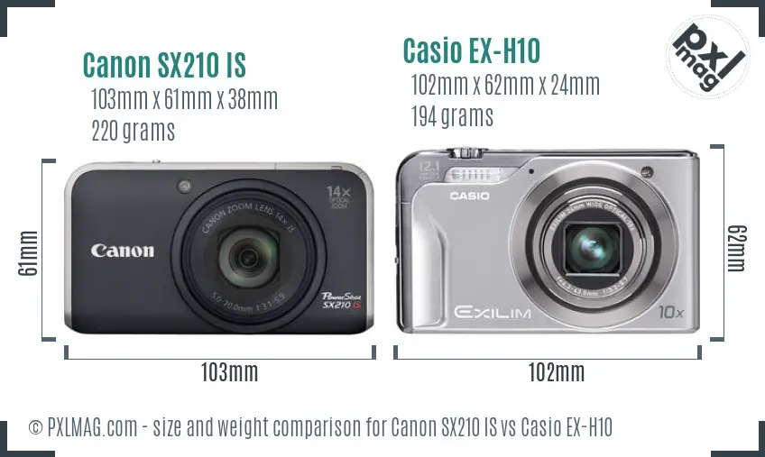 Canon SX210 IS vs Casio EX-H10 size comparison