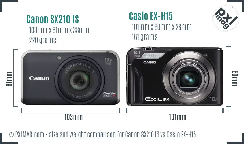 Canon SX210 IS vs Casio EX-H15 size comparison