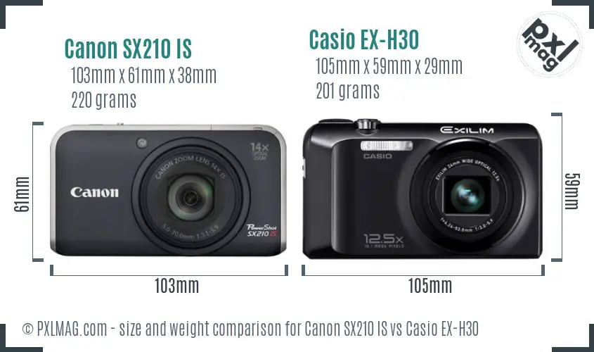 Canon SX210 IS vs Casio EX-H30 size comparison