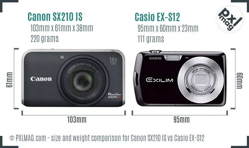 Canon SX210 IS vs Casio EX-S12 size comparison