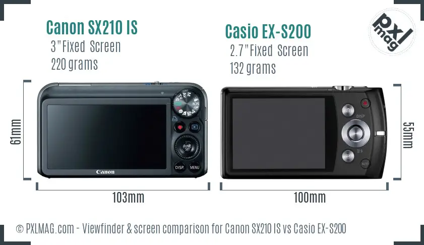 Canon SX210 IS vs Casio EX-S200 Screen and Viewfinder comparison