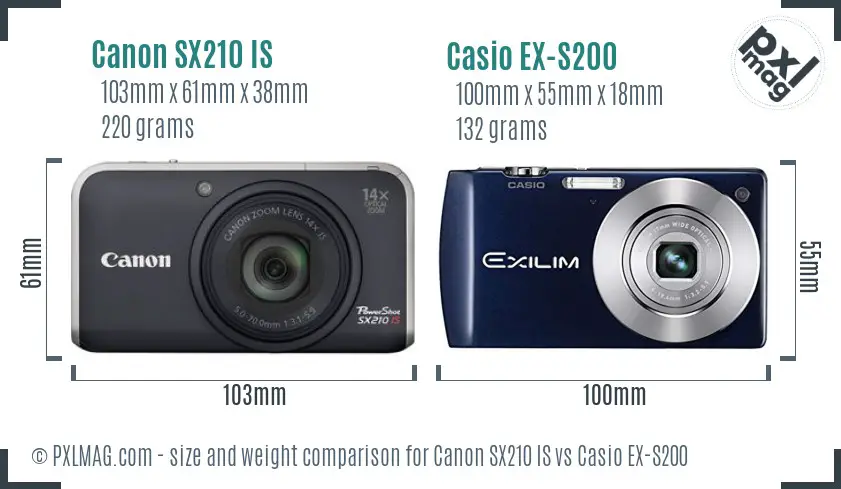Canon SX210 IS vs Casio EX-S200 size comparison