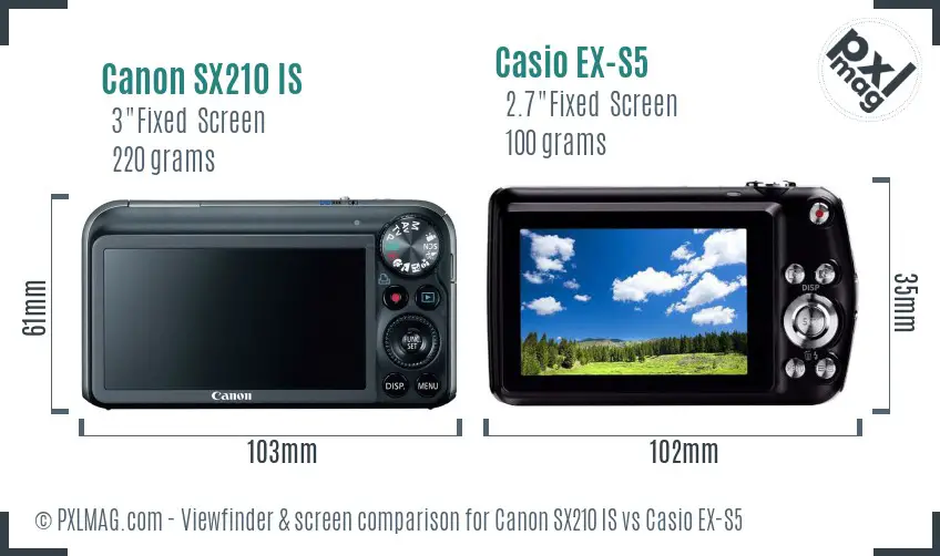 Canon SX210 IS vs Casio EX-S5 Screen and Viewfinder comparison