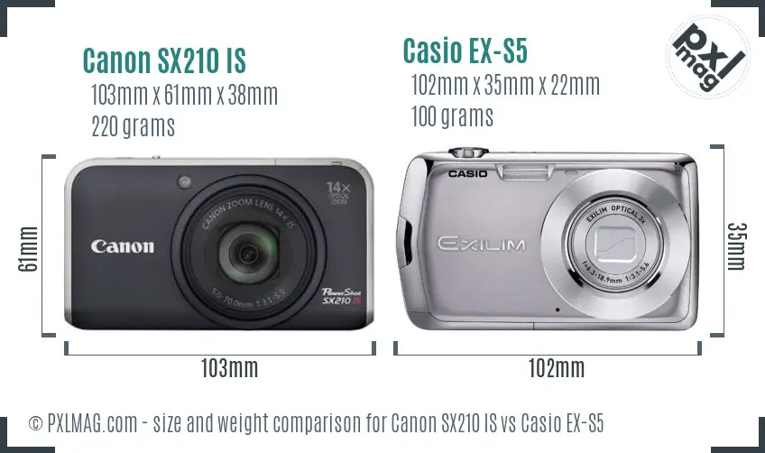 Canon SX210 IS vs Casio EX-S5 size comparison