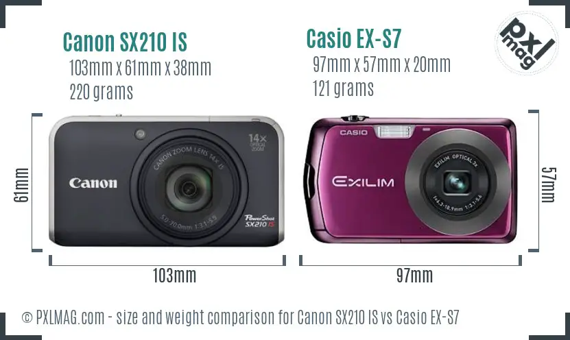 Canon SX210 IS vs Casio EX-S7 size comparison