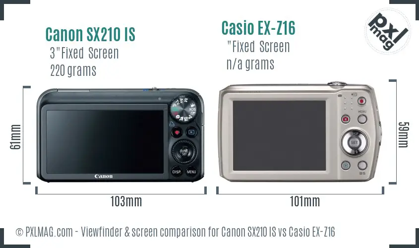 Canon SX210 IS vs Casio EX-Z16 Screen and Viewfinder comparison Canon SX210 IS vs Casio EX-Z16 Screen and Viewfinder comparison