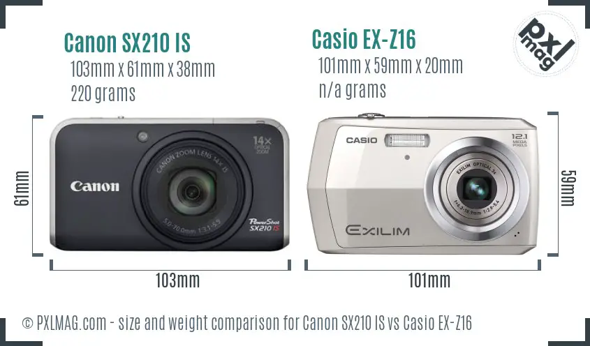 Canon SX210 IS vs Casio EX-Z16 size comparison Canon SX210 IS vs Casio EX-Z16 size comparison