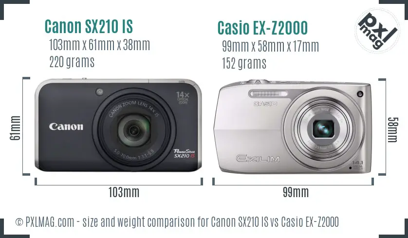 Canon SX210 IS vs Casio EX-Z2000 size comparison