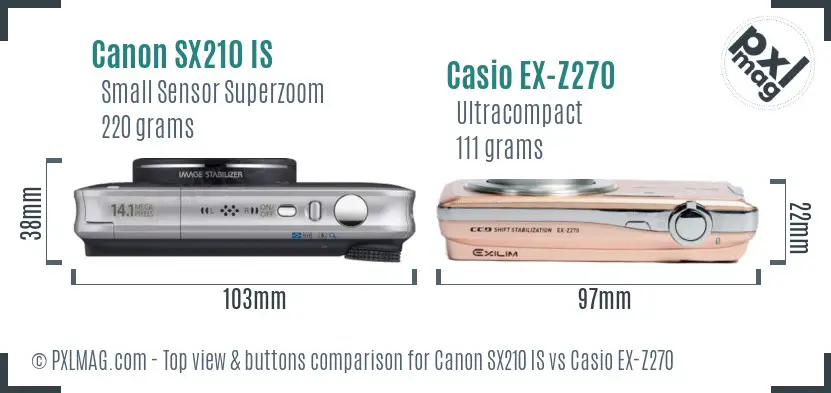 Canon SX210 IS vs Casio EX-Z270 top view buttons comparison