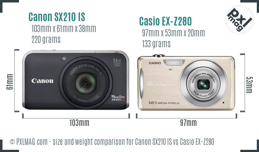 Canon SX210 IS vs Casio EX-Z280 size comparison
