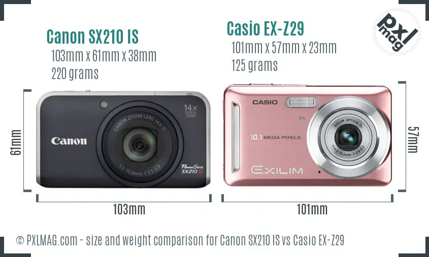 Canon SX210 IS vs Casio EX-Z29 size comparison