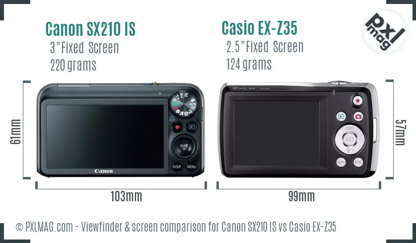 Canon SX210 IS vs Casio EX-Z35 Screen and Viewfinder comparison