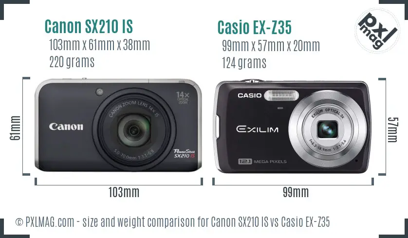 Canon SX210 IS vs Casio EX-Z35 size comparison