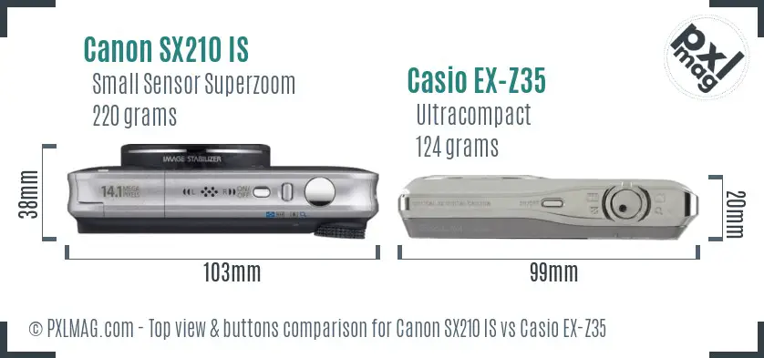 Canon SX210 IS vs Casio EX-Z35 top view buttons comparison